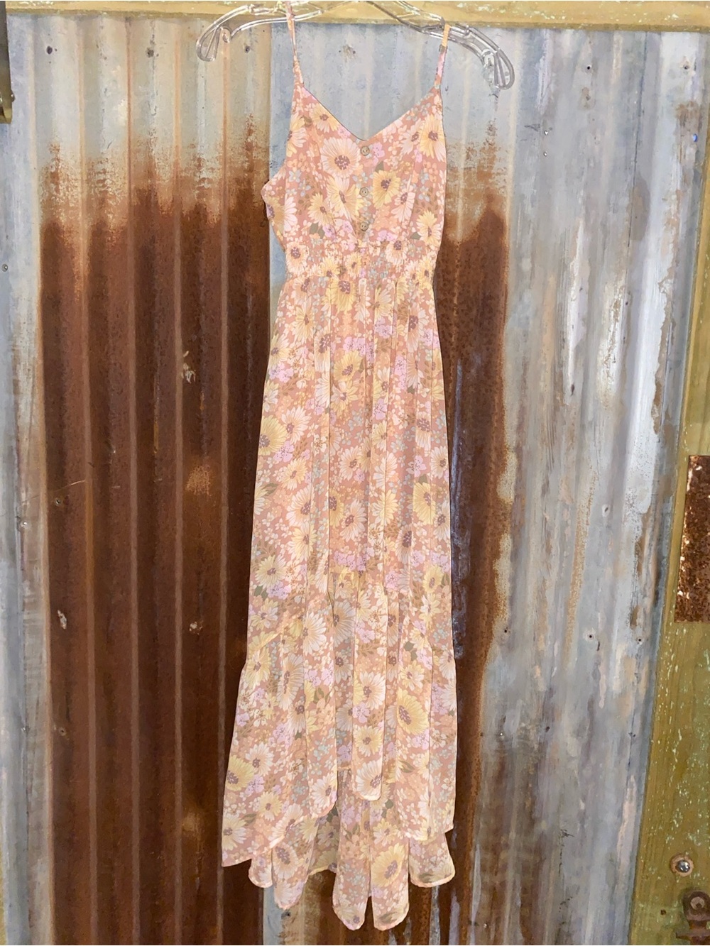 Liberty Love Pink and Yellow Floral Tiered Maxi Dress